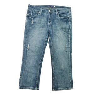 Vigoss Capri Jeans Distressed Rise Blue Denim Juniors Size 9